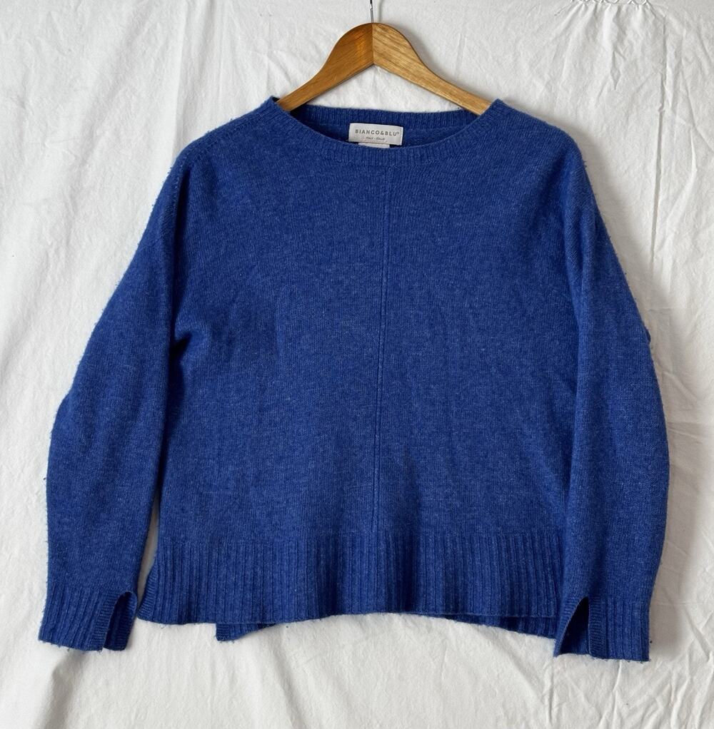 Bianco & Blu Women's Merino Cashmere Blend Sweater Blue Size L Quiet Luxury Cozy